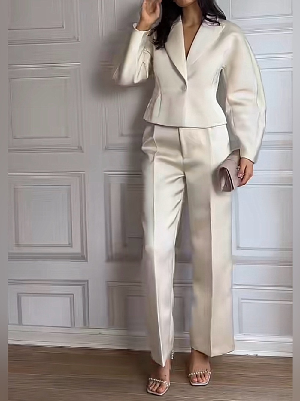 ZARA Bridal Satin Ivory Cream Fitted Blazer Jacket Satin Suit 9561/925